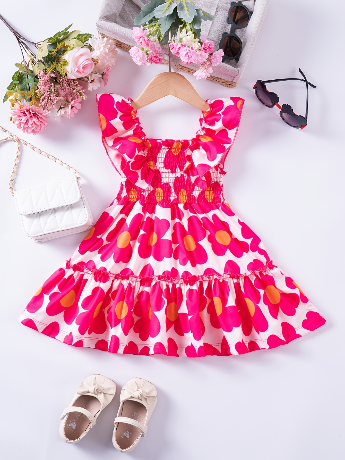 girls floral print fit flare dress sleeves square - Temu Cyprus