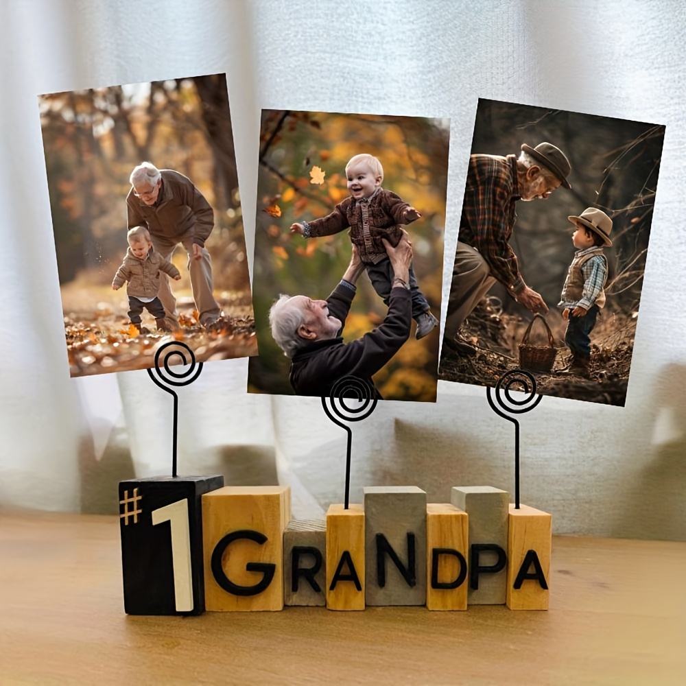 

No.1 Grandpa Photo Clip, Wood Photo Frame Holder With Swirl Wire, Place Card Hoder, Table Picture Stand Table Card Holder, Picture Card Paper Note Clip, Perfect Father's Day Gift
