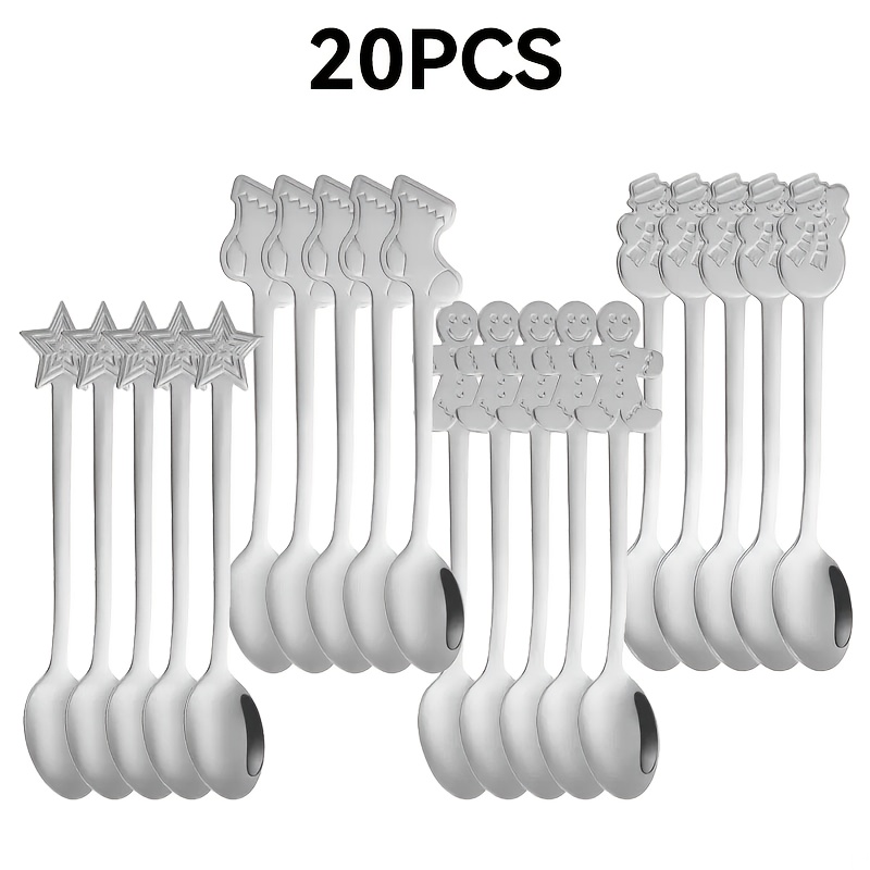 Image of 20 Christmas Coffee Stirrers, Creative Stainless Steel Spoons For Soups And Desserts, Bulk Packaged Holiday Supplies