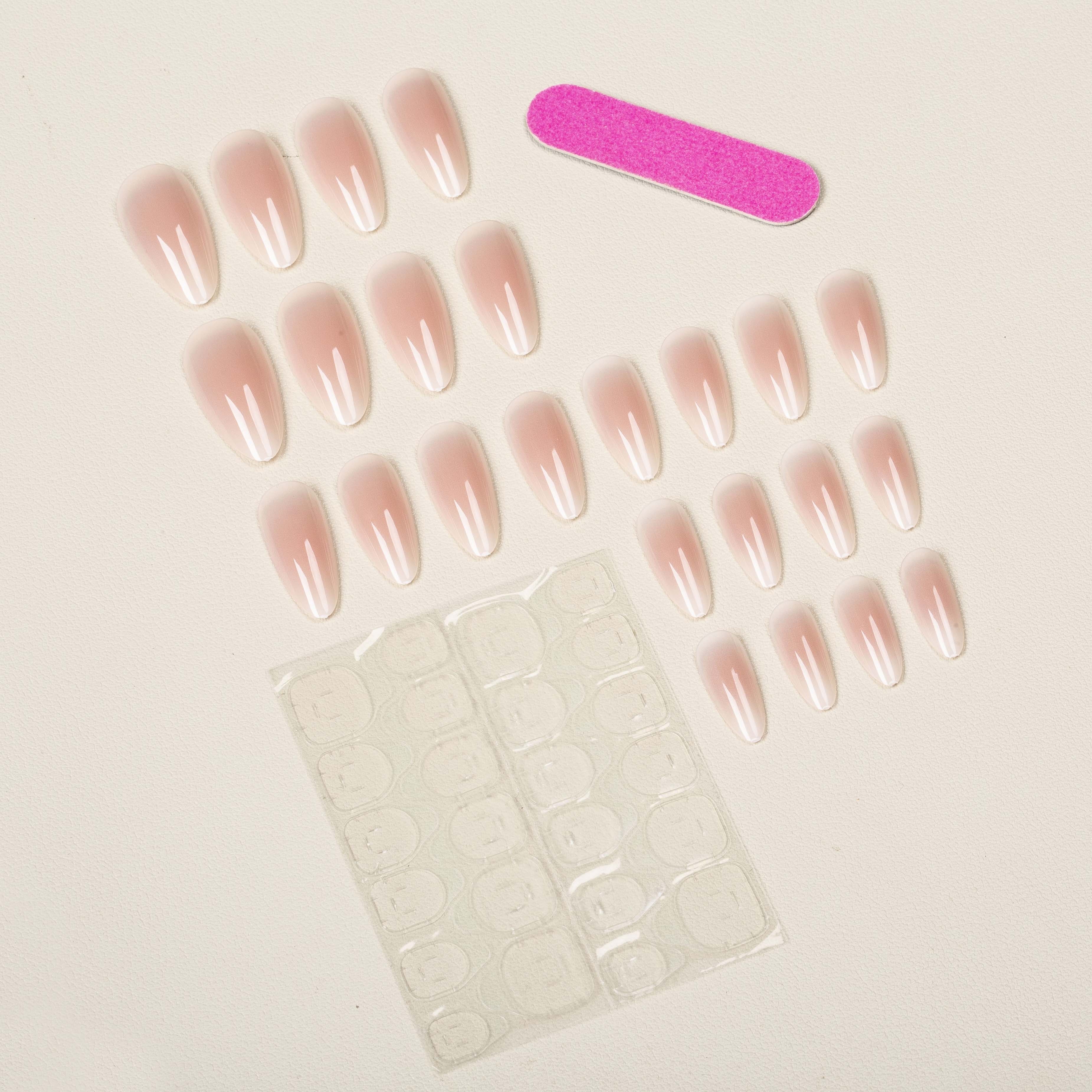 TEMU Ensemble de 24 faux ongles ovales moyens à coller, avec un design dégradé rose . Ces faux ongles élégants et naturels sont durables et faciles à