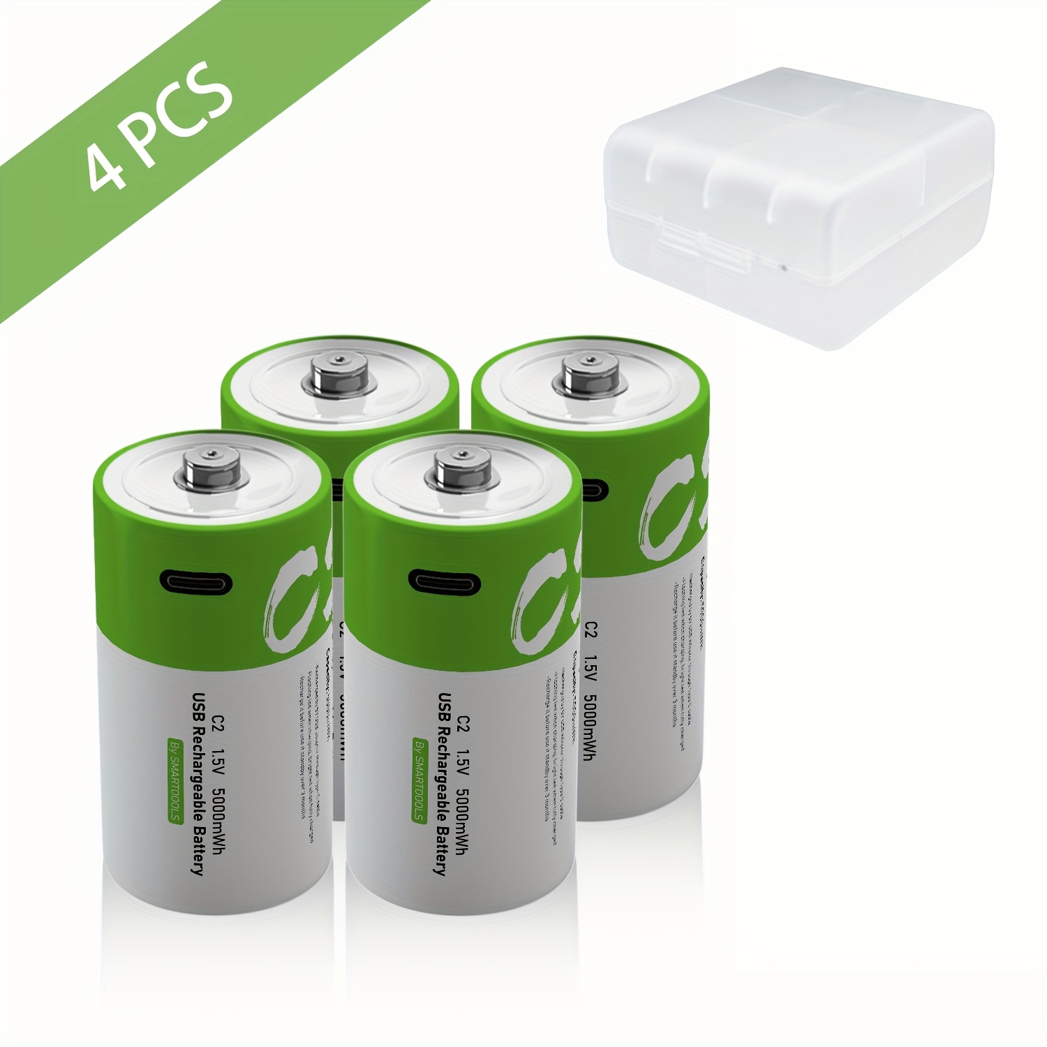 4 kosov C baterija, Ultra-trajna polnilna litijeva baterija C, visoka zmogljivost 1,5 V 3300 mAh 5000 mWh, hitro polnjenje v 2,5 urah,