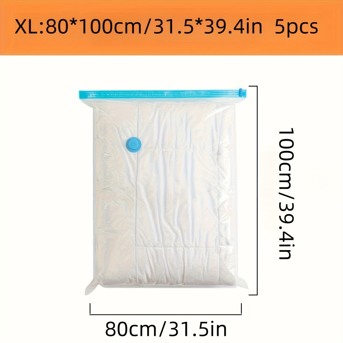 Image of 5-pack Durable Vacuum Compression Storage Bags With Zipper Closure - Space Saver For Clothes, Pillows, Comforters, Blankets, And Bedding - Leakproof, , Thickened Plastic, Rectangular Shape