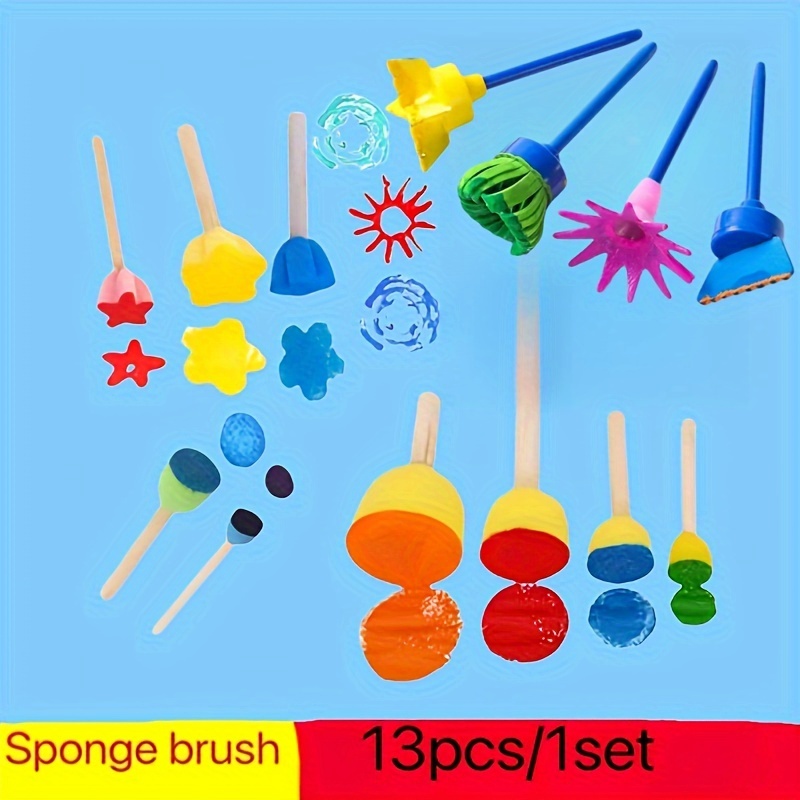 

13 Piece Sponge Paint Brush Set - Acrylic Painting Art And Crafts Wooden Handle Sponge Brush, Diy Project - Artist Stamp And Graffiti Tools - Includes Round And Mushroom Head Sponge Brushes