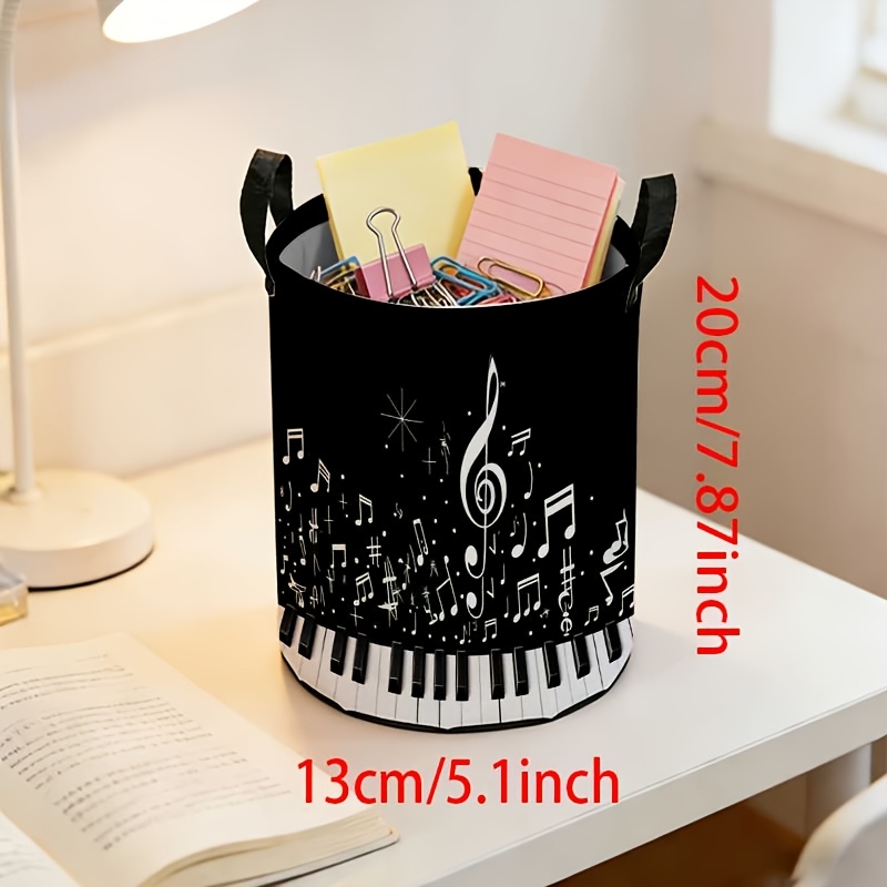TEMU Black And White Piano Note Desktop Storage Box Elegant Music Style Storage Good Item Desk Office Storage Basket Foldable Durable Space- Desktop