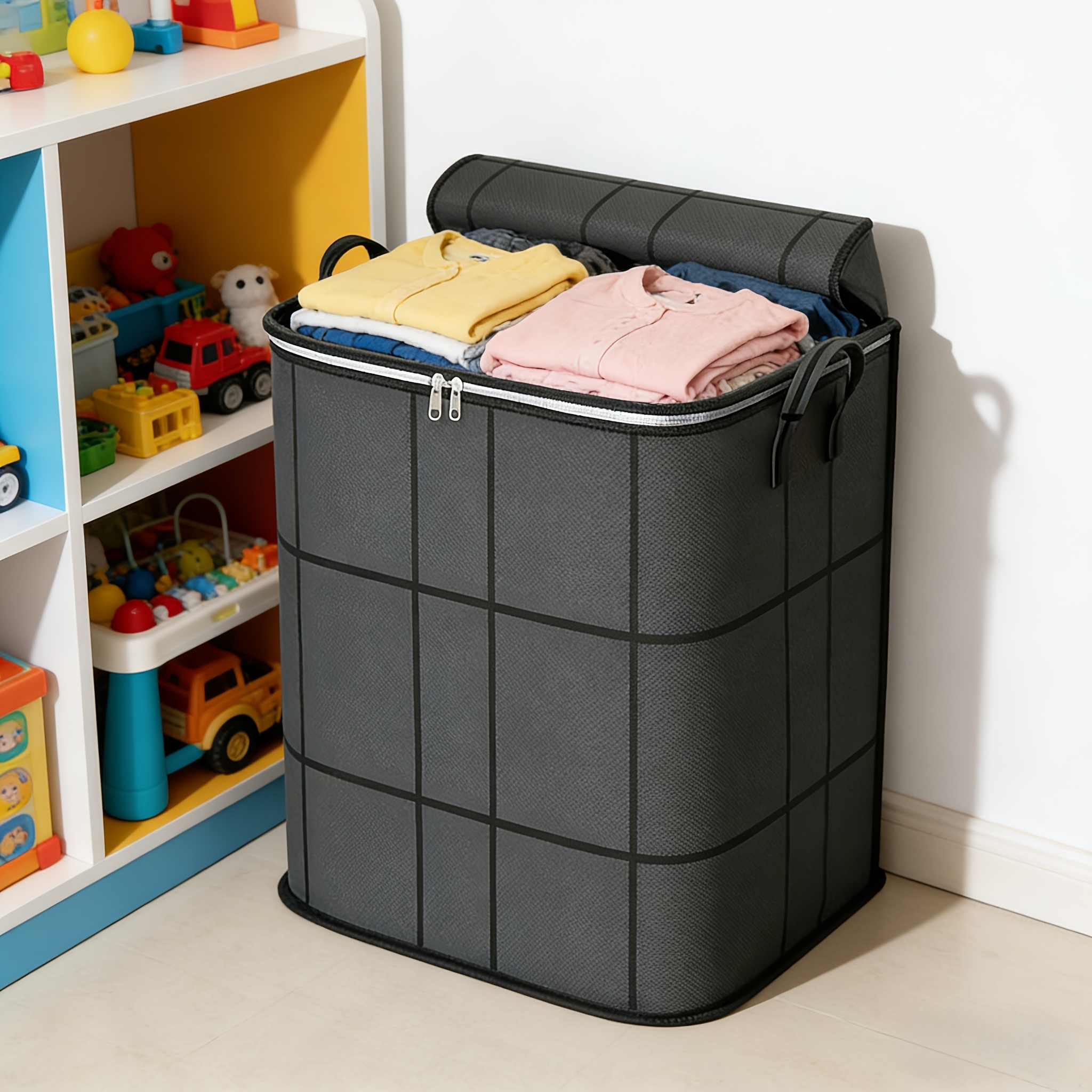 TEMU Extra Large Capacity Black Foldable Wardrobe Storage Box, Stackable Large Capacity Storage Bin, Space-saving Quilt Storage Box, Thickened Moving