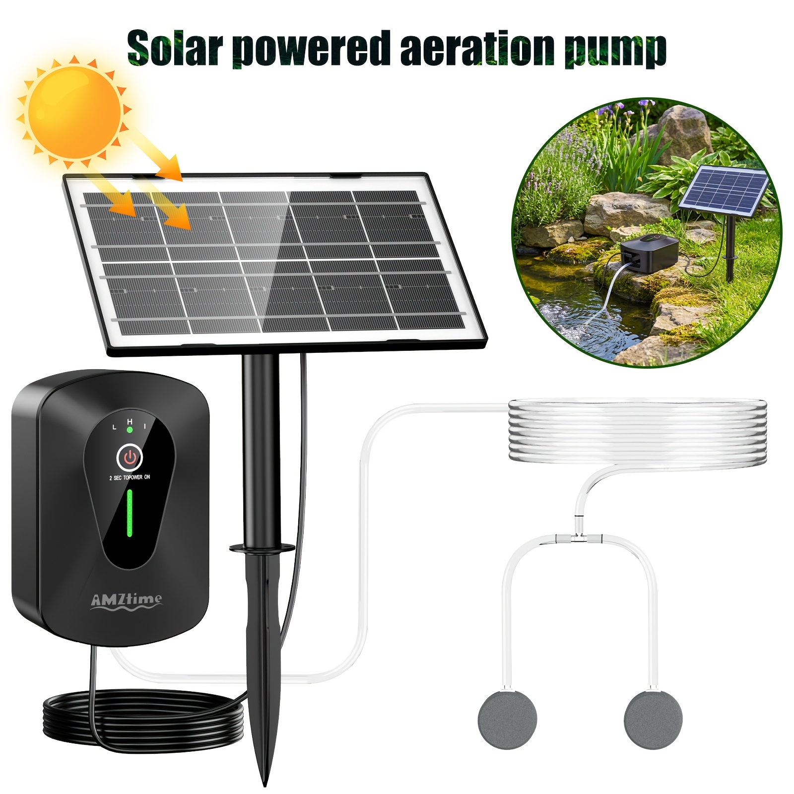 TEMU Pompa di aerazione a energia solare, aeratore per stagno, dotata di una batteria da 2200mAh. Adatta per stagni, laghetti da giardino e acquari.