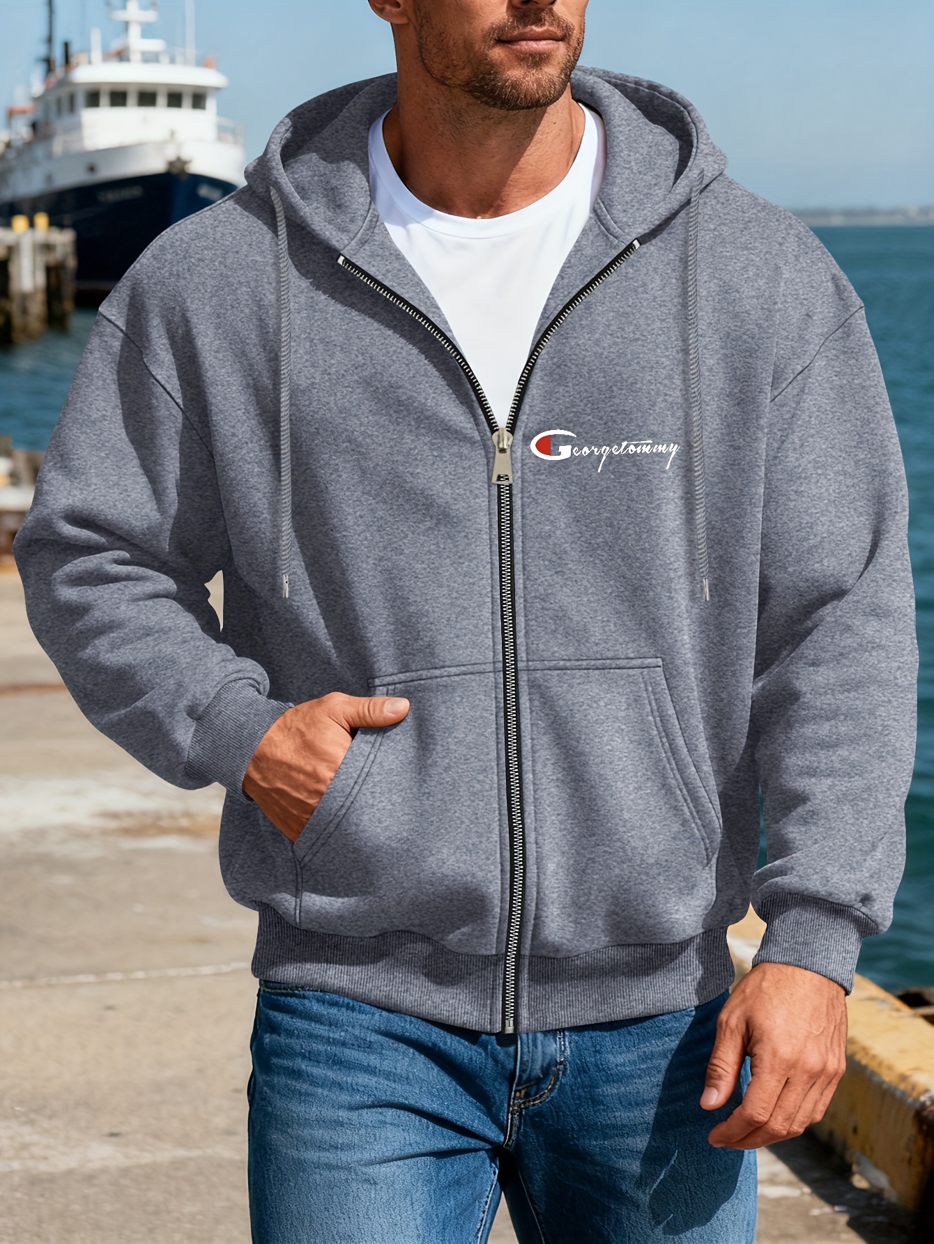 Men'S Trendy Outdoor Casual Cardigan Jacket Featuring a Easy Letter Print Logo