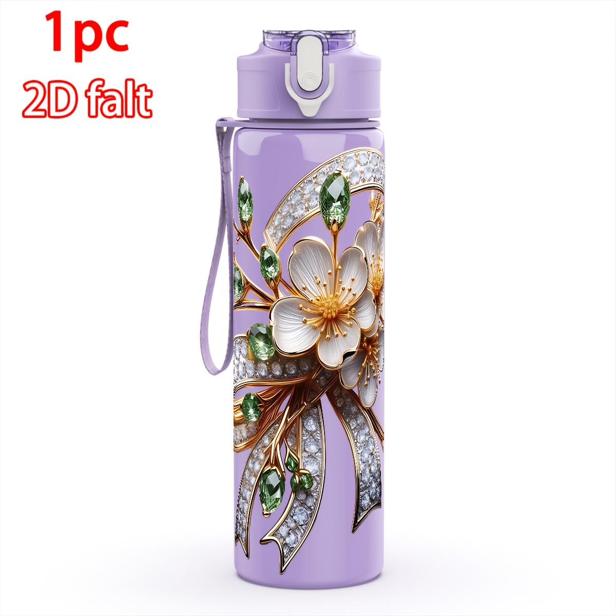 TEMU 1pc White Flower Water Bottle Reusable 27.5oz (800ml) Plastic Cup Lightweight Leak-proof Travel Beverage Bottle For Drinking And Running Ideal