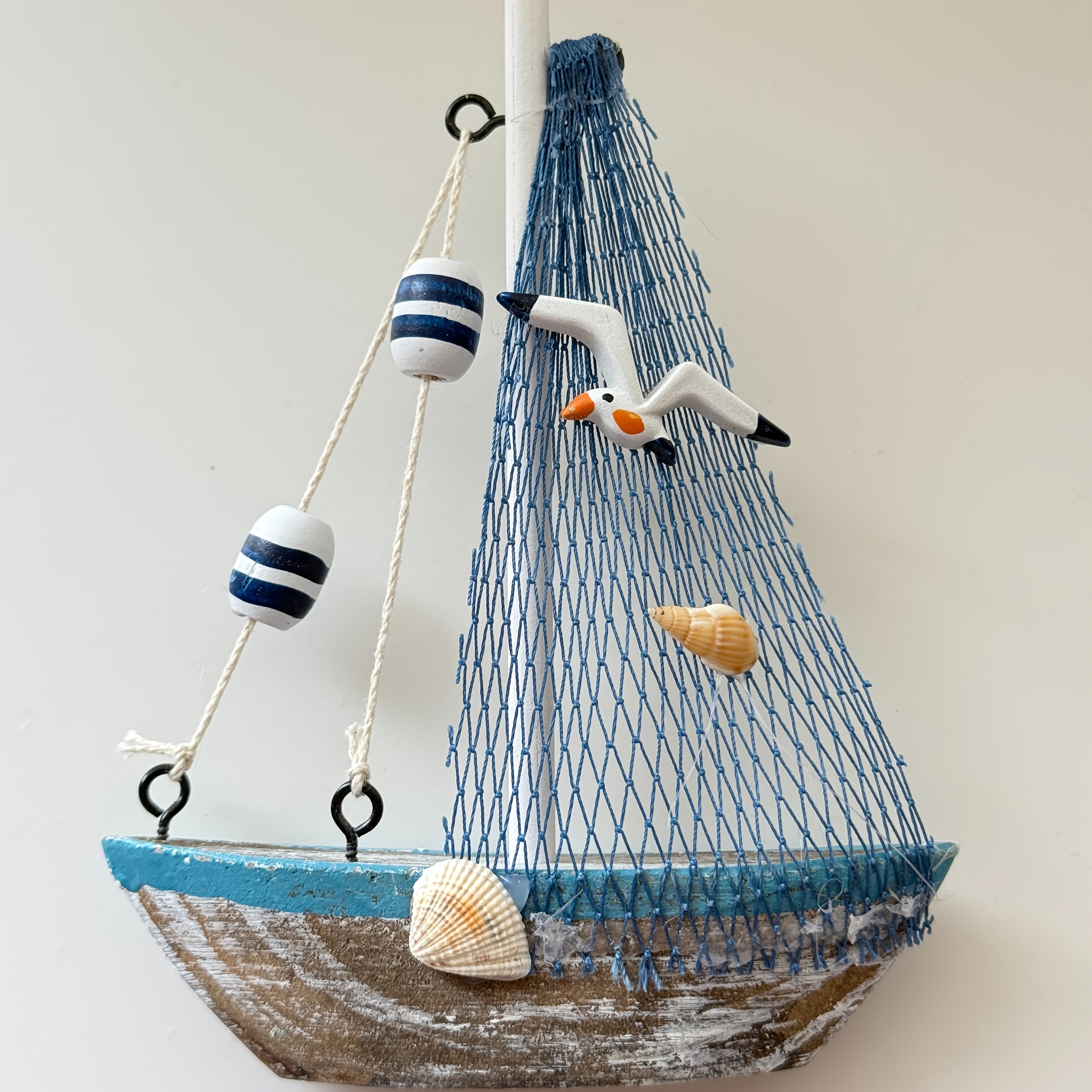 Image of 1 Vintage Distressed Wooden Sailboat Ornament With And Shell Decorations, Nautical Style Decor, Mediterranean Style Home Decor, Restaurant Bar Wine Cabinet Decoration, Gift, Decorative Soft Furnishing