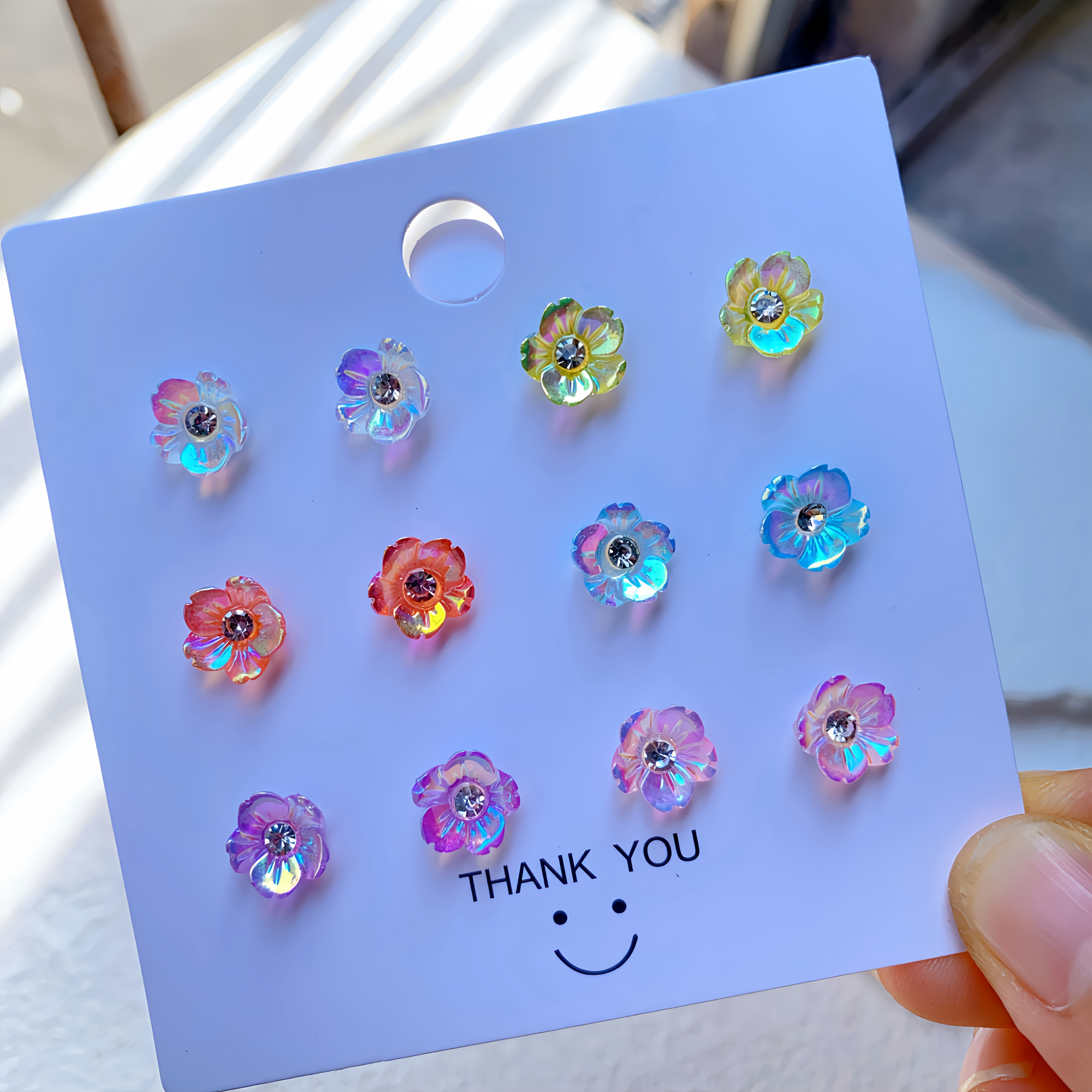 Image of Aurora Hypoallergenic Full Resin Stud Earring Set With Storage Box | Gift Box - 12pcs Bohemian Style Holiday Gift, For Teenager