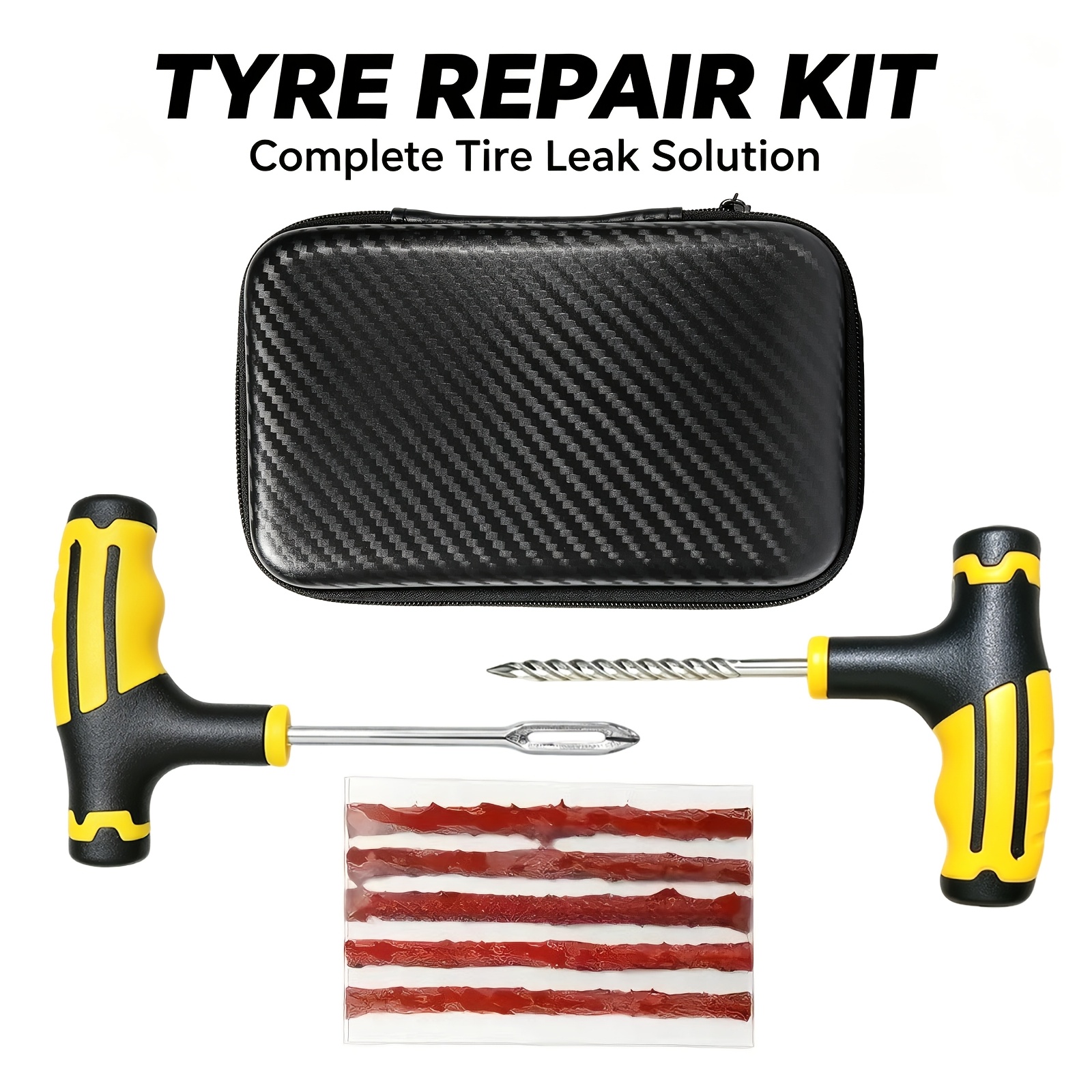 Tire Repair Kit With T-handle Rubber Strips Storage Bag For Car Motorcycle Bicycle Atv E-bike Scooter