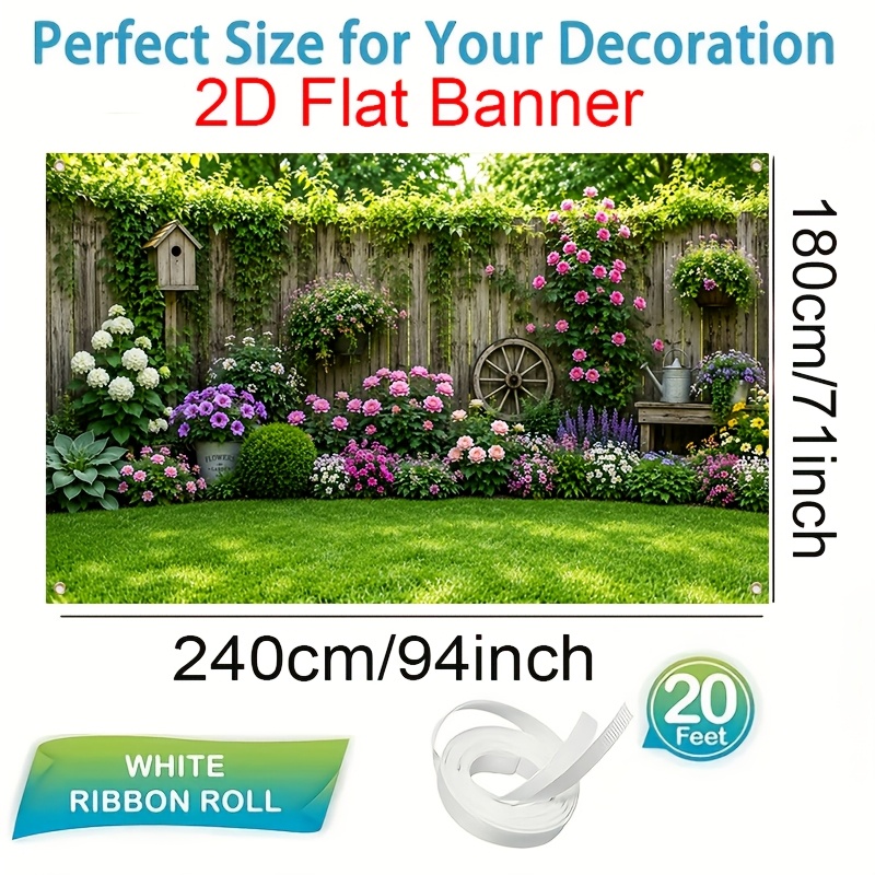 TEMU Photography Backdrop 2d Flat Banner, 1pc, Spring/summer Wooden Fence Floral Decorative Backdrop Cloth, Polyester Material, Integrating And