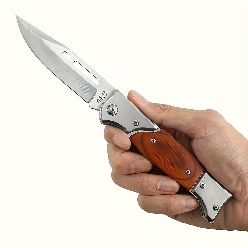 TEMU Stainless Steel Double-sided Outdoor With V Blade And Wooden Handle - Camping, Hiking, Fishing, And More - Unique Christmas, , Father's Day Gift