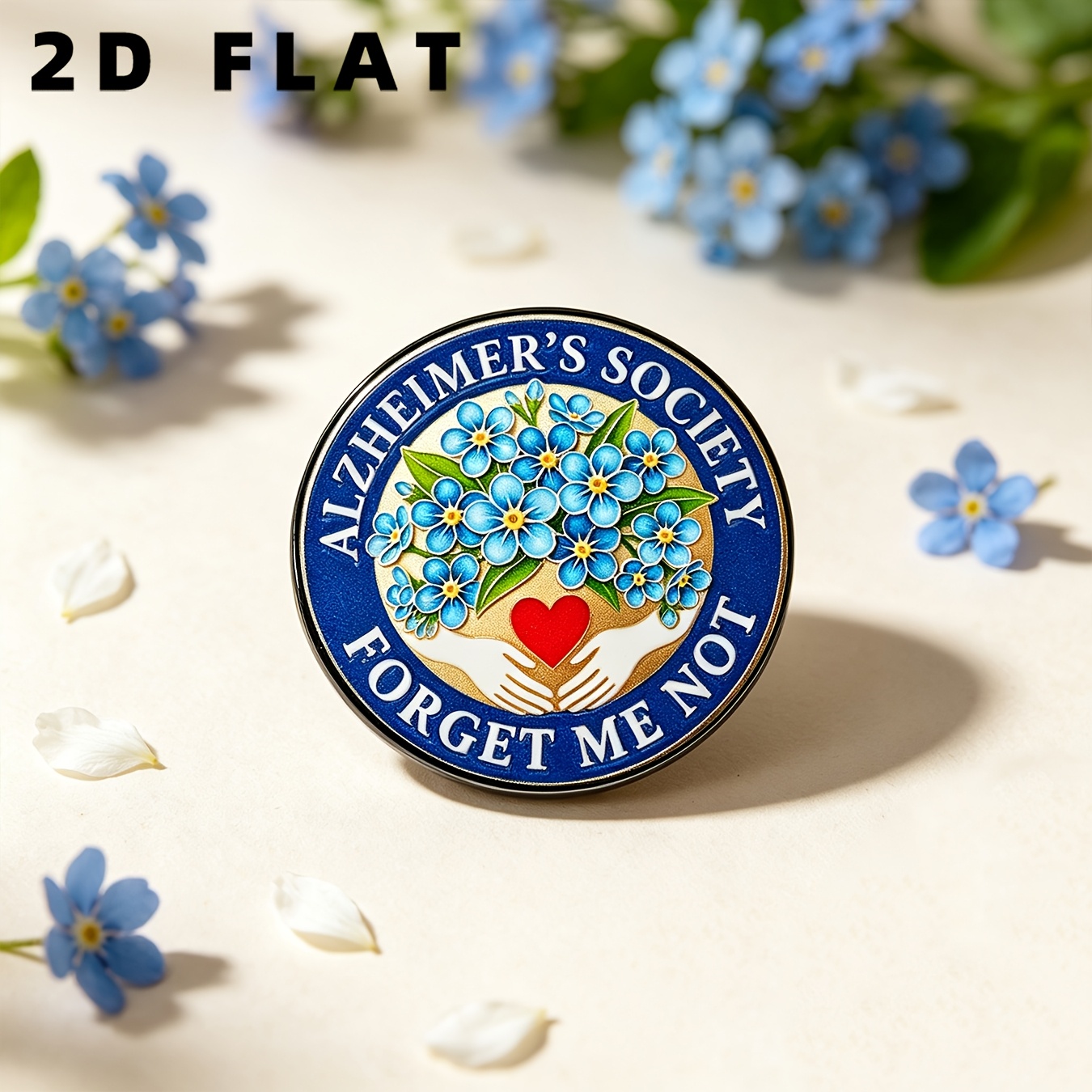 TEMU 2d Flat, 2d Flat Circular Me Not Flower Badge, ' Themed Badge, With Hands And Red Heart Pattern, Decorated With Outerwear, And Bag, Suitable For