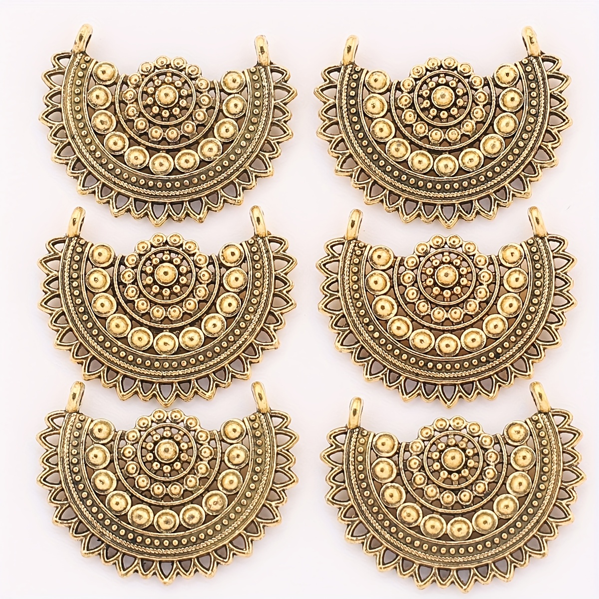 E-shop 8 Stück Große Halbrunde Anhänger, Vintage Goldfarbene Zinklegierung Accessoires, Urlaubsstil Ohrring-Anhänger, Einzigartige Kreative Halsketten-