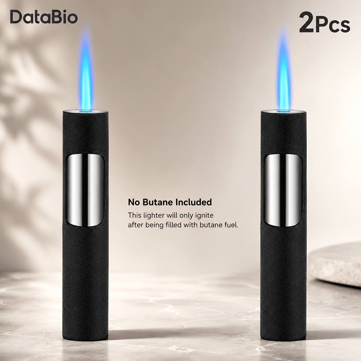 TEMU (no Butane) 2-pack Stylish Push Lighters, Straight Blue Flame With Windproof Design. Mini Portable Spray Torch, Refillable With Butane Gas And