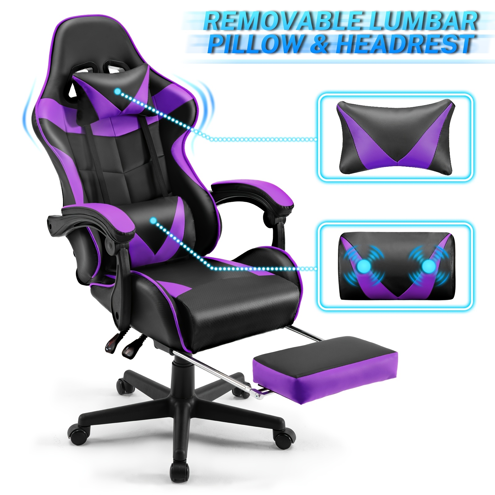 Ergonomic Gaming Chair With Massage Lumbar And Pull-out Footrest, Adjustable Backrest Carbon Leather Office Chair Height-adjustable Desk Chair For Adults