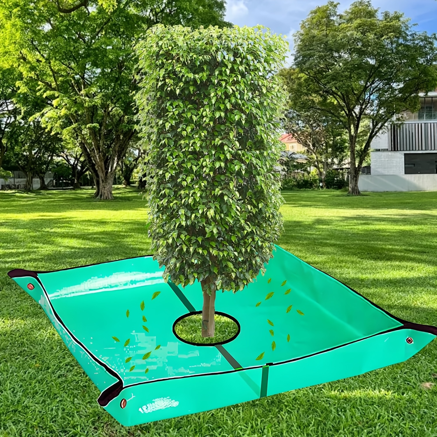 E-shop Ölsegeltuch-Matte für Landschaftsbeschneidung, 78,7"x78,7" Decke zum Sammeln herbstlicher Laubblätter mit 12-Zoll-Löchern, wasserdichte