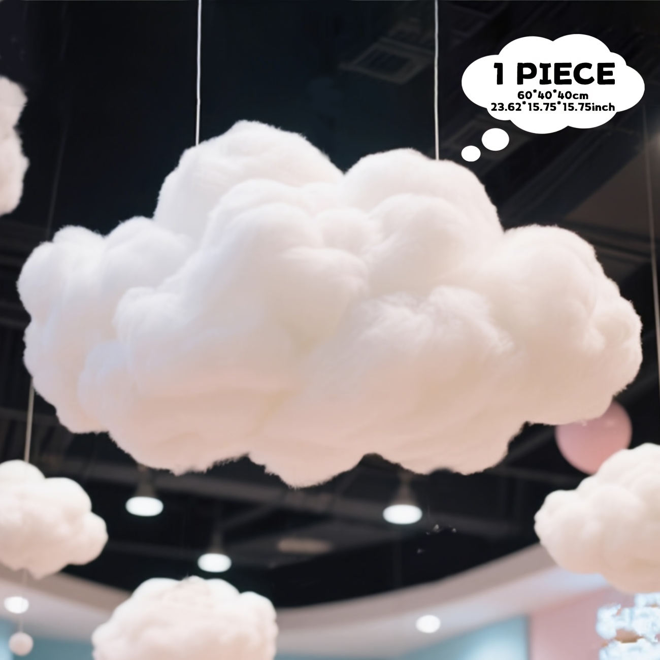1pc Cloud Decoration With Hanging Rope And Adhesive Hook, 23.6 X 15.8 X 15.8 Inches, Shaped , Suitable For Room, Party, Wedding Arrangement