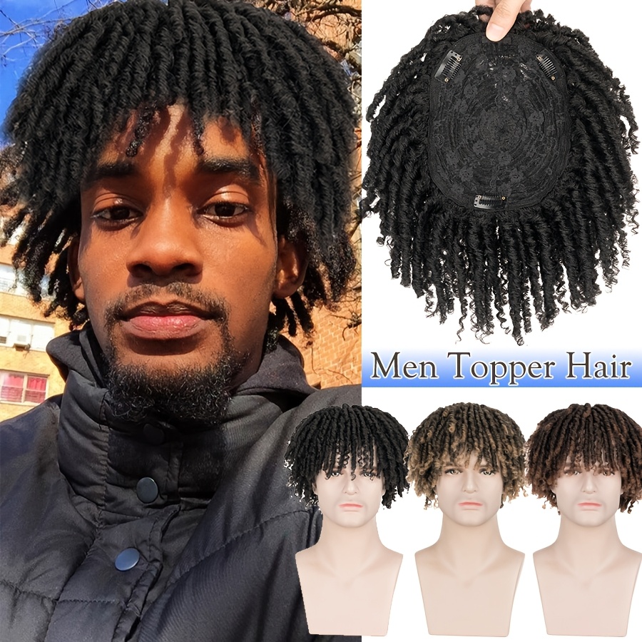 1pc Unisex Afro Curly Dreadlocks Hair Topper Handmade Crochet Braided  Clip-In Hair Extensions, Synthetic Locs Toupee, Reggae Punk Dreads