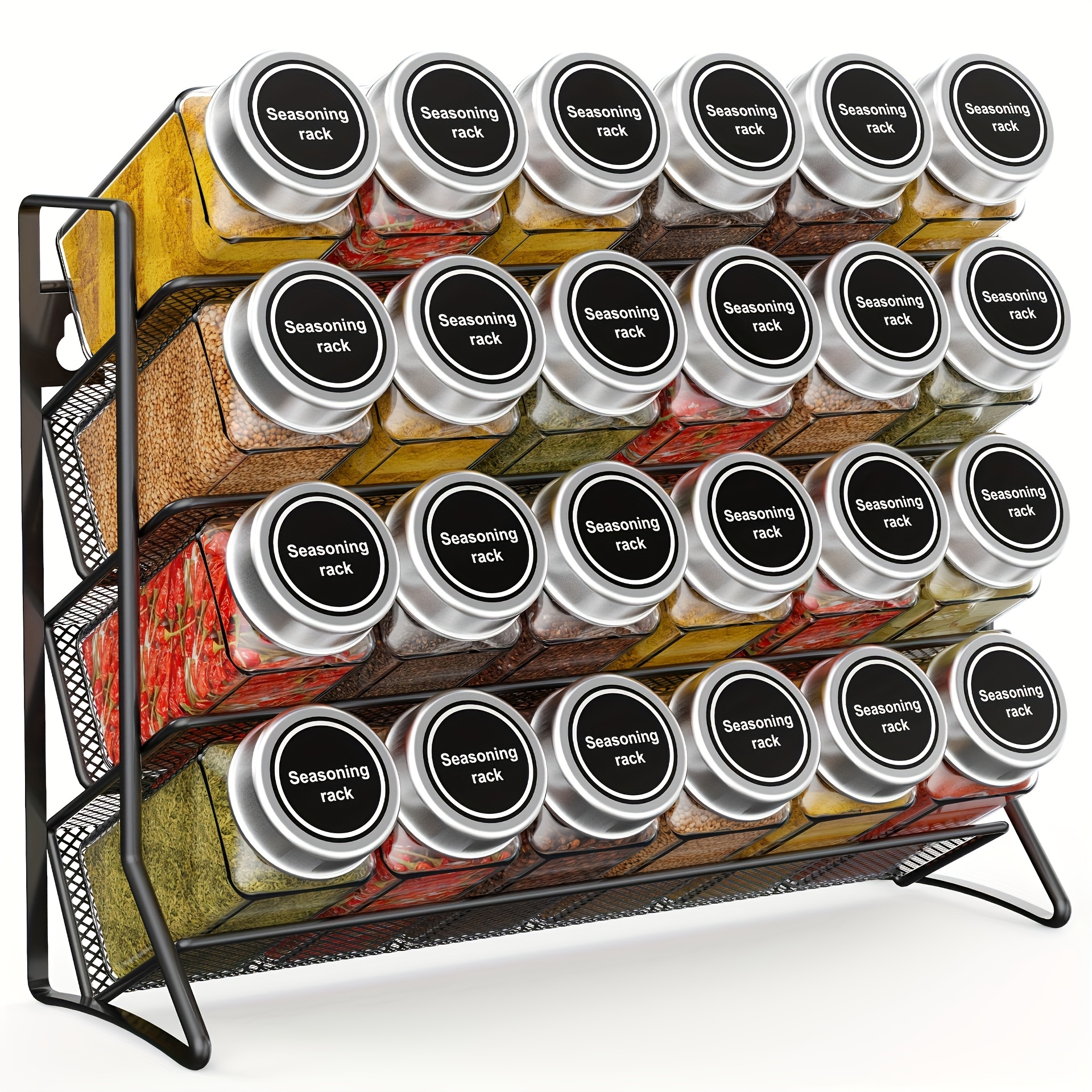 

1pc Iron 4-tier Spice Rack Organizer, Varnished , Multi-functional Jar Storage For Kitchen Pantry, Cabinet, Uncharged Countertop Shelf For Food Use