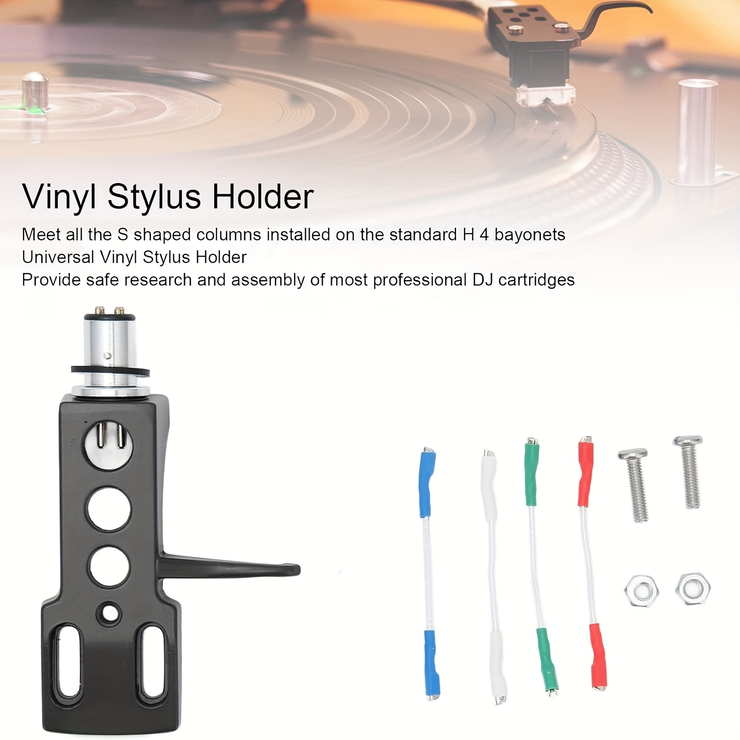Image of Turntable Headshell, Cartridge Holder, Holder Aluminium Alloy Record Cartridge Holder With 4 Connection Wires For Record Player