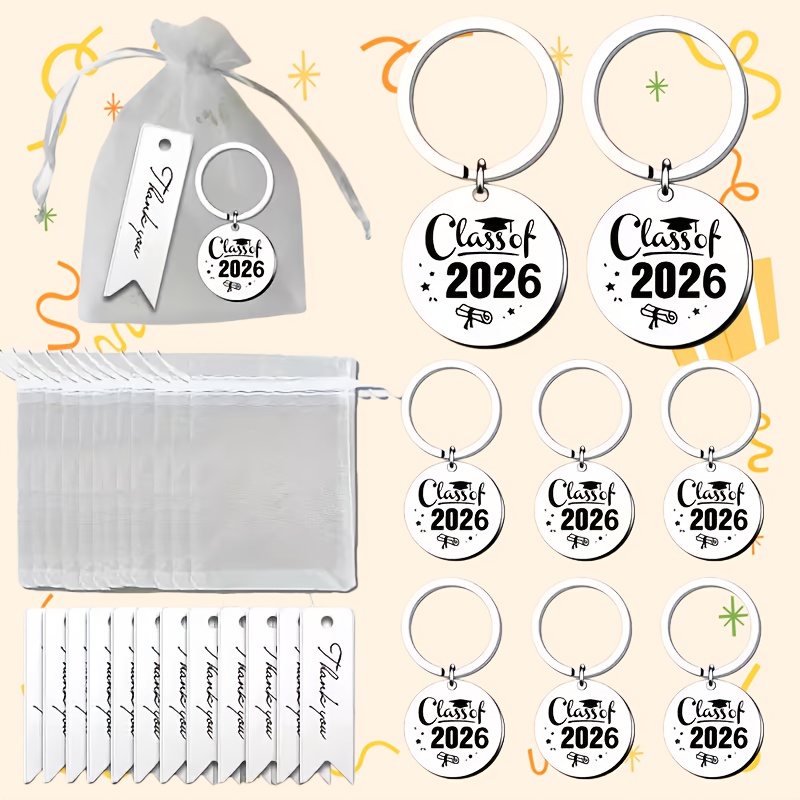 TEMU Lot de 12 porte-clés de remise de diplôme promotion 2026, comprenant 12 anneaux de clés, 12 et 12 cartes de remerciement, cadeaux-souvenirs pour