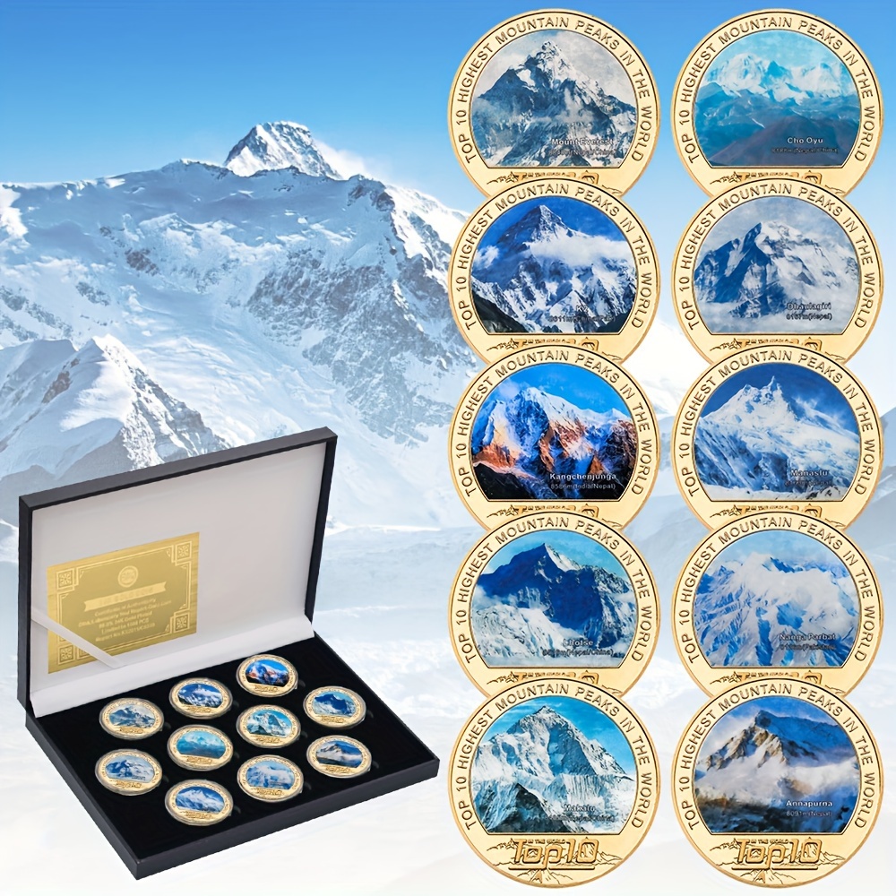 

10pcs The Top 10 Highest Mountains In The World Commemorative Set Challenge Collection Birthday Christmas Gifts For Man Fans