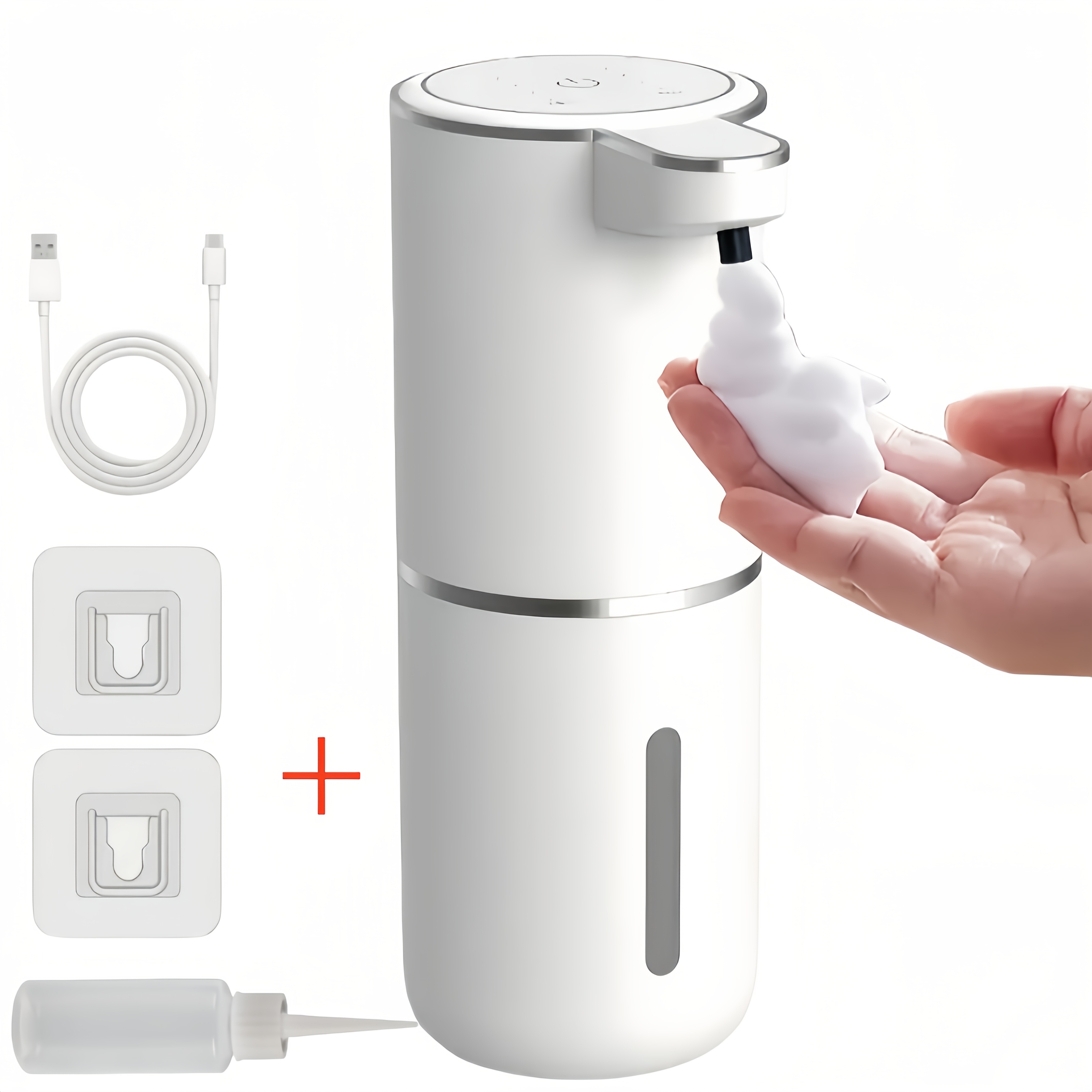 TEMU Smart Sensor Soap Dispenser | Automatic Liquid Release, 13.53oz Capacity, Four-level Adjustable Flow Rate, Display, Replaceable Fluid, Usb Quick Charging, Wall Mount, Nickel