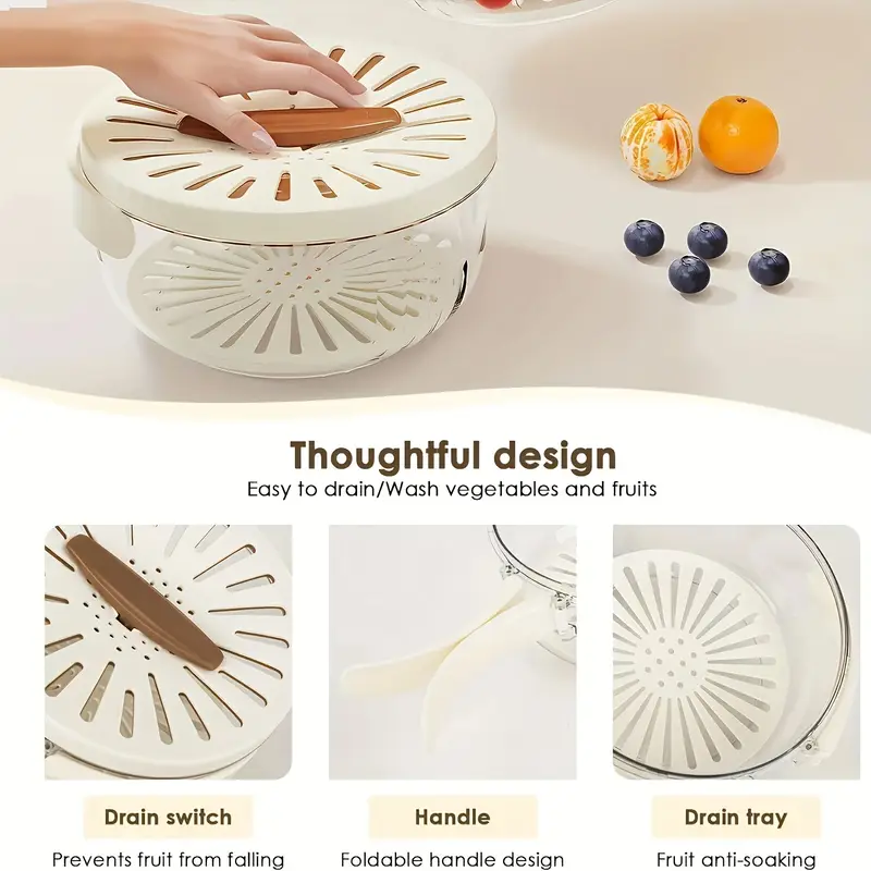 2 in 1 draining and preservation basket fruit washing bowl with strainer multifunctional fruit and vegetable washing bowl container with handle fruit cleaning bowl fruit strainer colander bowl fruit drain basket details 5