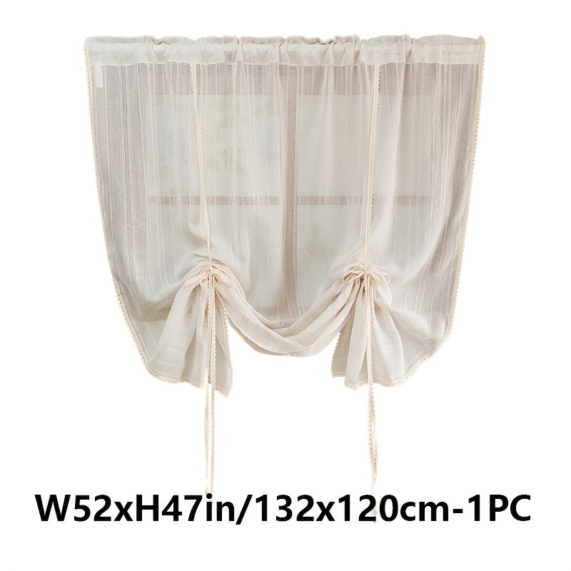 TEMU 1pc Japanese Vertical Stripe Embroidery Splicing Wrapped Gauze Curtain Villa Farmhouse Sheer Tulle Short Curtain Top Rod Pocket Suspension For