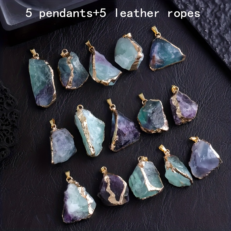 TEMU 10pcs Set, Natural Stone Fluorite Irregular Edge Fashion Pendant Making Necklace, Suitable For Daily Wear, Holiday Gifts, Home Decoration (5