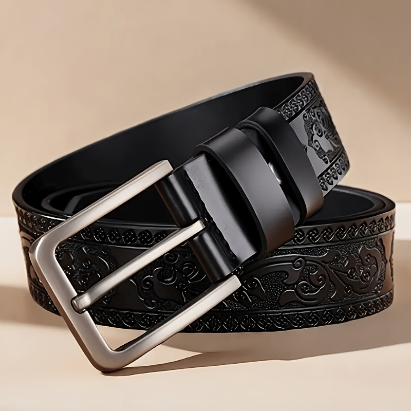 TEMU Men's Belt, Lightweight Luxury Embossed, Retro Style Belt, Black And Brown Adjustable, Suitable For Pairing With Casual Pants, Jeans Belt,