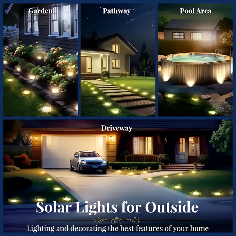 8pcs Solar Stainless Steel Pathway Lights, Automatic On/Off Solar Ground Inserted Lights, Warm/White, for Garden, Patio, Deck, Lawn, Driveway, Steps, And Walkways, Pathway Lights, Garden Lighting, Driveway Lighting, Fashionable Design