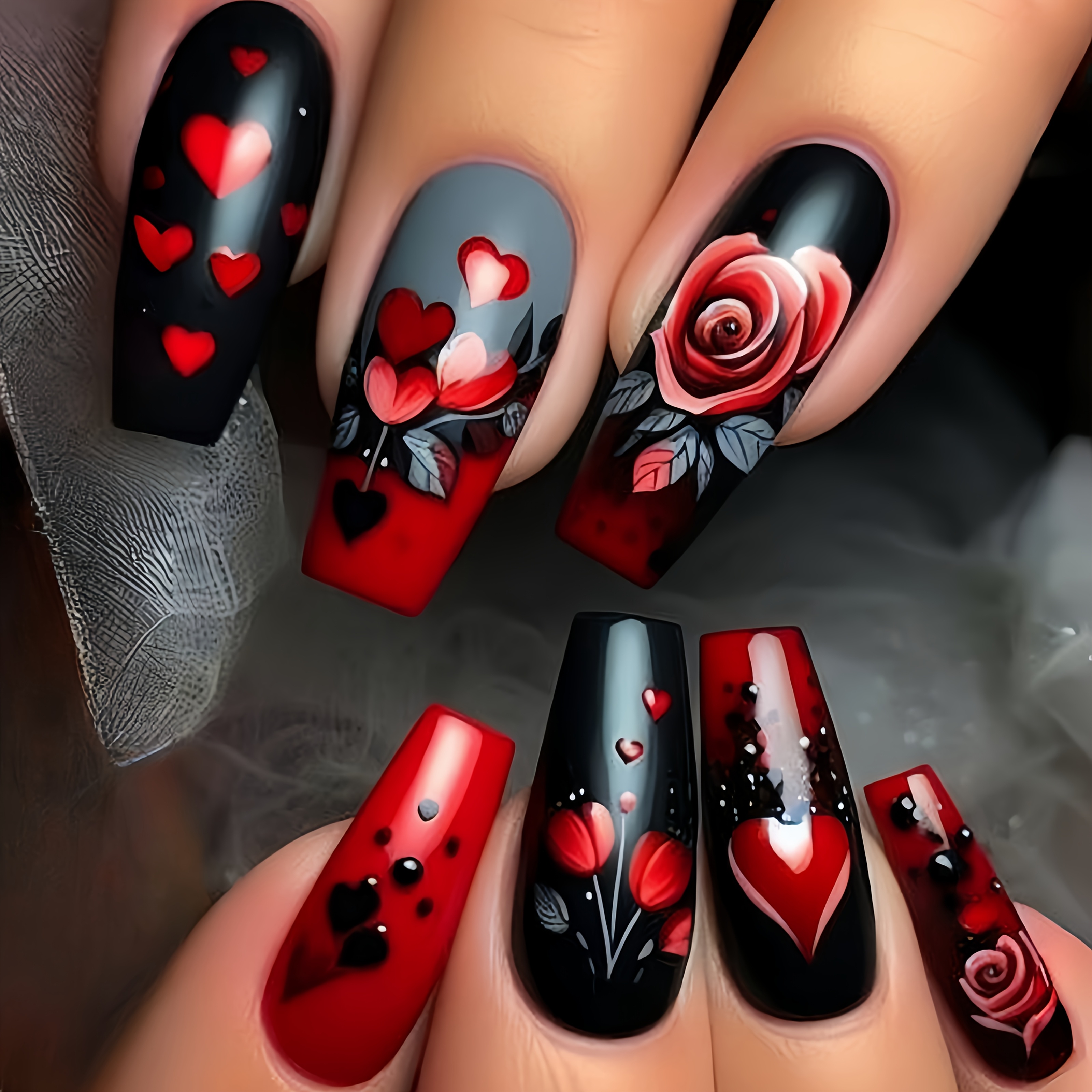 

Valentine's Day Nail Stickers, Long Red-themed Nails, False Nail Tips With Heart And , Fashionable Removable Nail Pieces In A 24pcs Box, Press-on Nail Stickers.