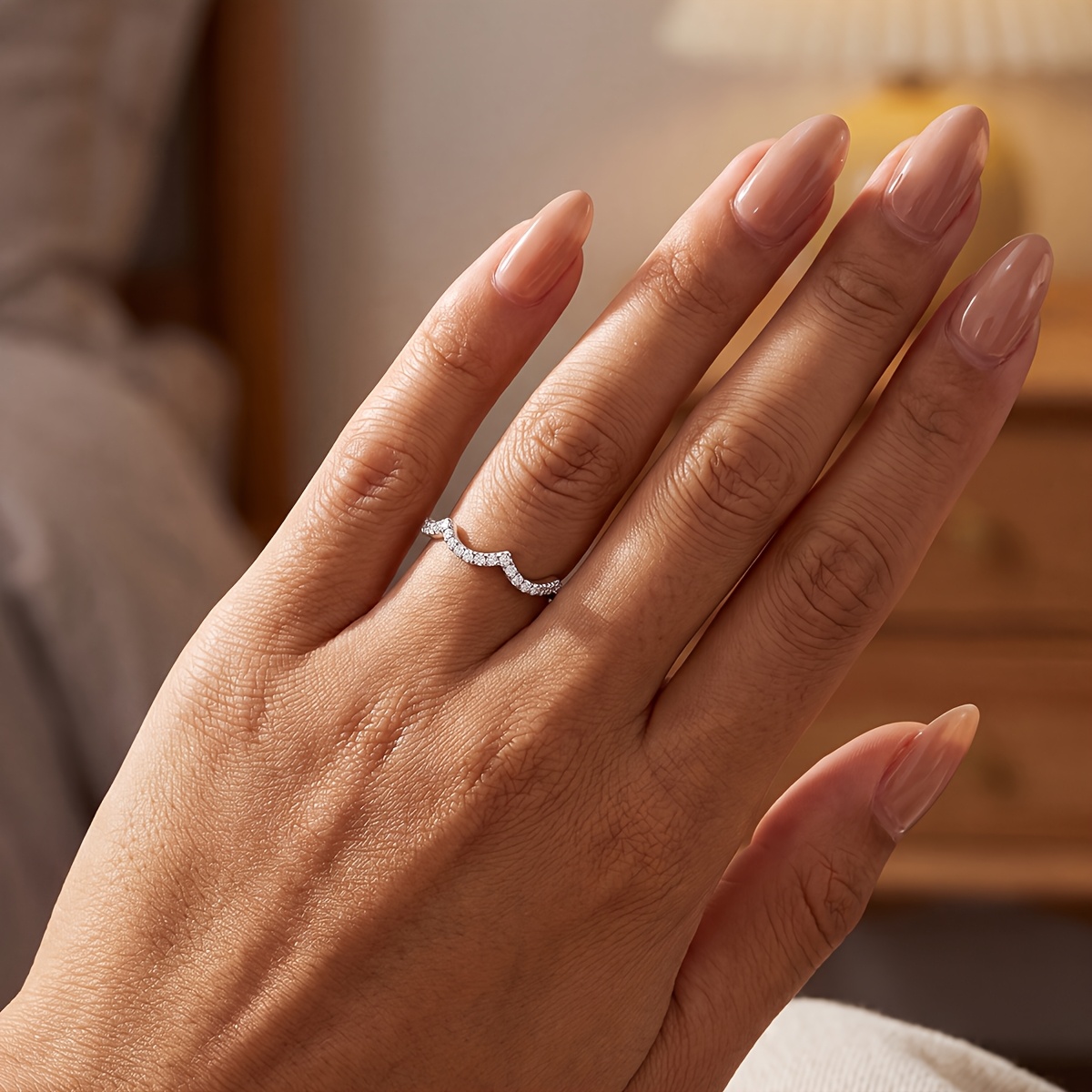Micro-Paved V-Shaped Women's Ring, Elegant Gift
