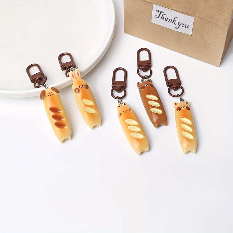 

Cartoon Animal Bread-shaped Resin Keychain, Cute French Baguette Pendant Keyring With Carabiner Clip, Animal-themed Decoration Charm For Bags & Keys, Birthday Festival Gift - Single Piece