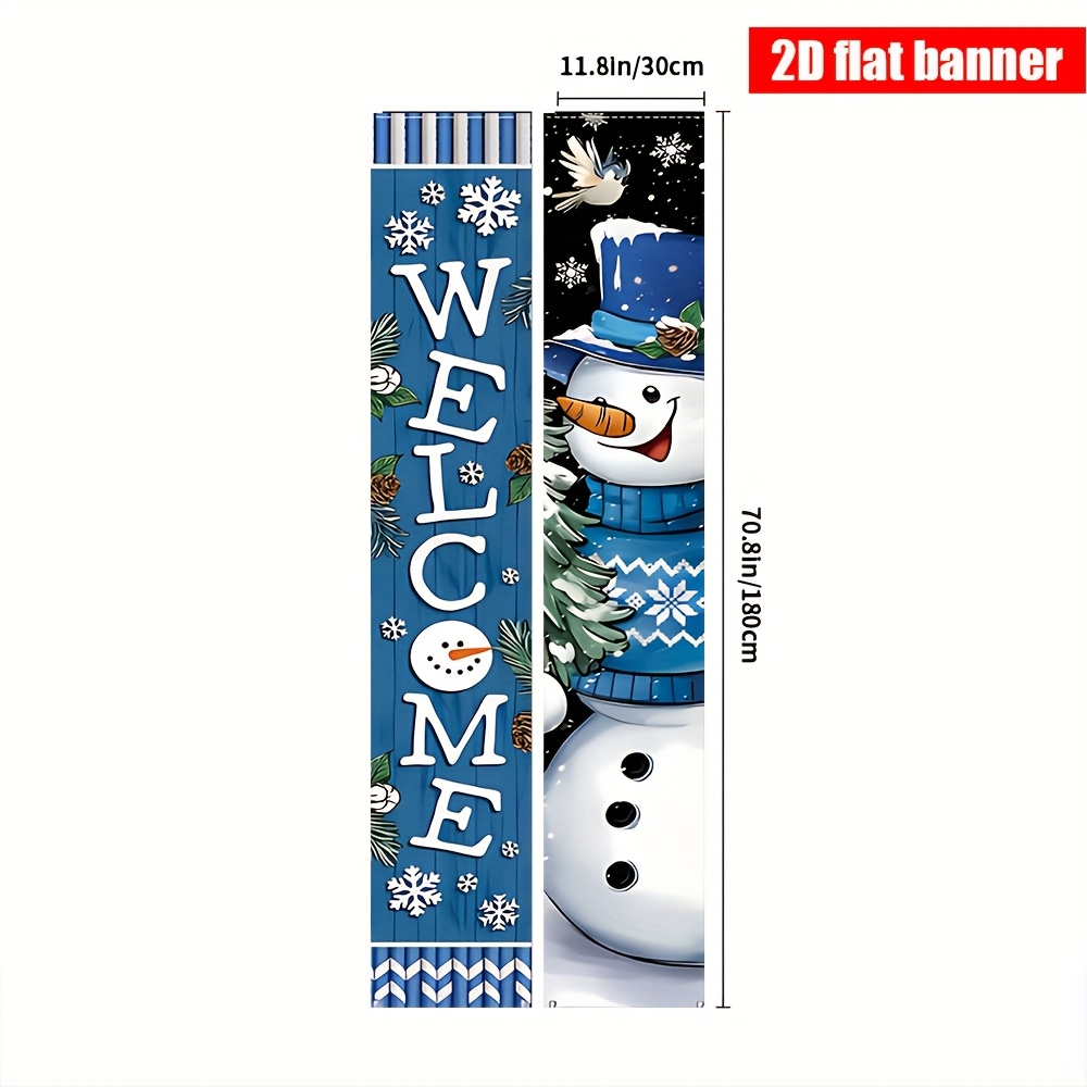 TEMU 2d Flat, 2d Flat Banner 2pcs, Christmas Decoration Party Banner, Snowman Porch Banner Sign, Blue Farmhouse Door Decor Hanging Welcome Banner