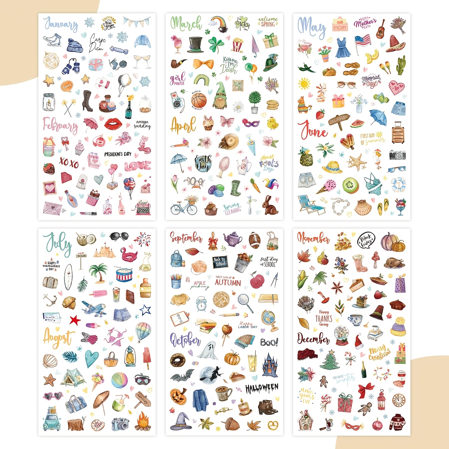 Image of Seasonal Planner Stickers For Holidays - 310 Daily Stickers For Planners, Calendars, Scrapbooks, And Journaling Supplies, 2026, Vintage Seasonal Sticker Collection