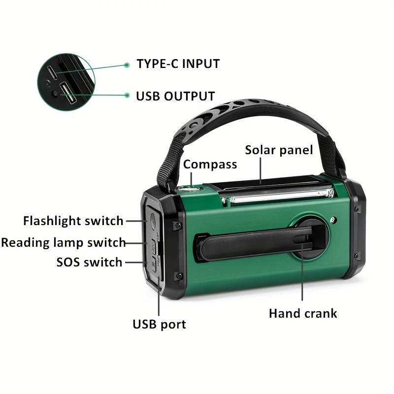 emergency radio solar hand crank powered am fm weather charging 10000mah polymer battery flashlight reading lamp sos alarm phone charger for emergencies details 7