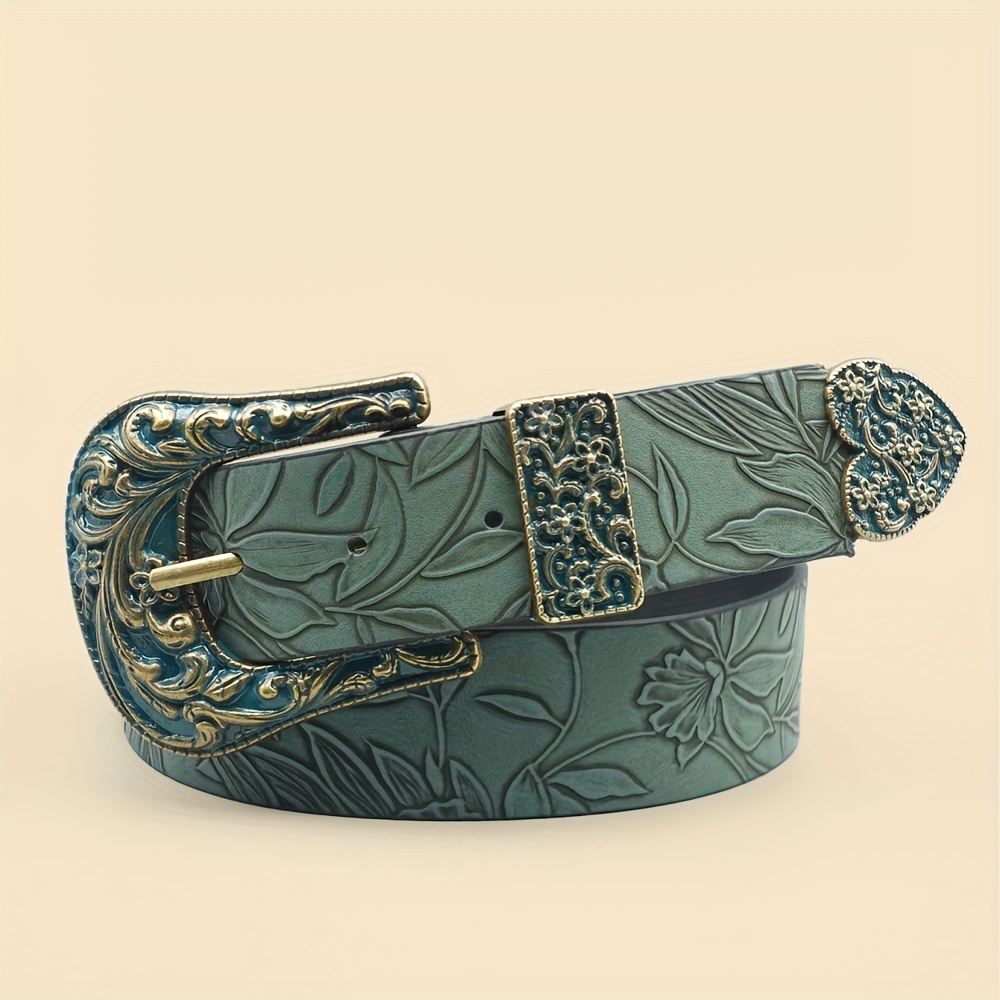 Image of Retro Dark Color Washed Gray Embossed Carved Women's Belt, Wide Belt, Versatile For Autumn And Winter Women's Belt, Decorated With Jeans, Suits, Long Dresses, Valentine's Day Gifts, Christmas Gifts