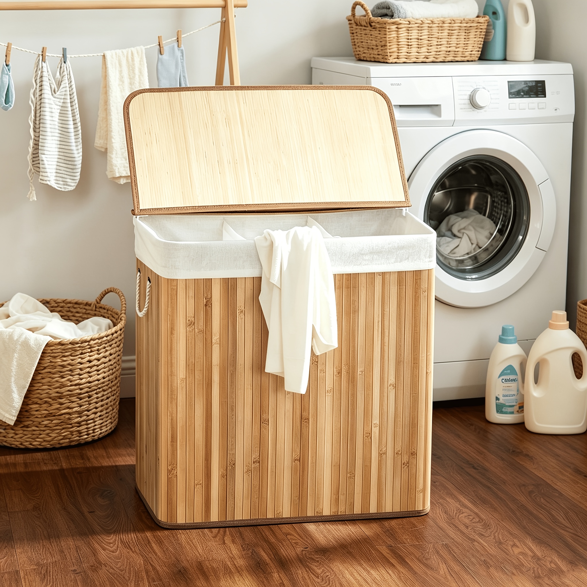 Image of Storage Basket, Bamboo Storage Box, Shelf Basket, Laundry Basket, Handmade Basket, Plant Basket, Laundry Hamper, For The Bathroom Or Laundry Room, 61.5 X 60 X 40 Cm, Laundry Baskets