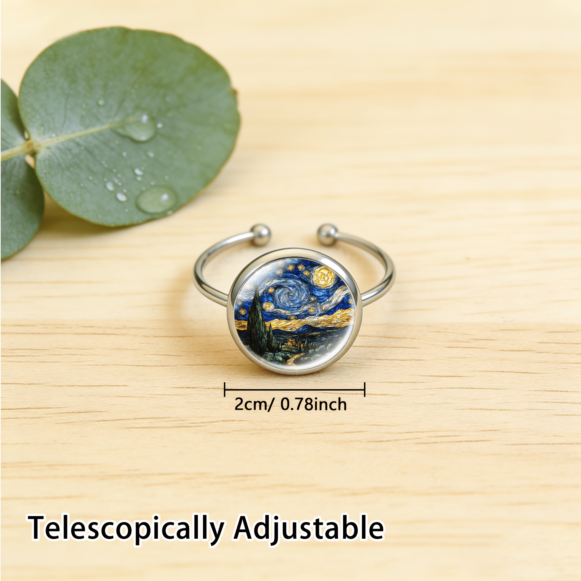 Stained Glass Inlaid Open-ring with Starry Night Design