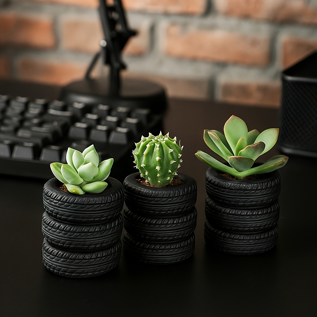 realistisk däckkruka - inomhus/utomhus sukkulentskål med svart däcklook, hållbar plastblomsterkruka för hemmet, kontoret uteplatsen – unik födelsedags-/inflyttningspresent för växtentusiaster, kaktuskrukor, dekorativ belysning och design - patio, lawn & garden - Temu Sweden