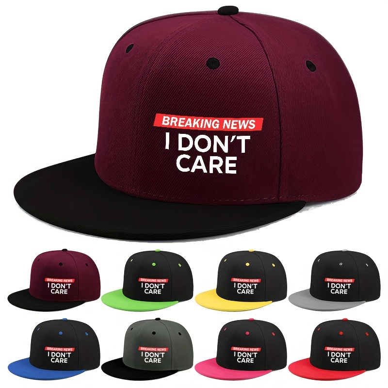 

Abulun Casual Polyester Snapback Cap With Pvc Coated " I Don't Care" Print, Lightweight Hand Washable Flat Brim Baseball Hat With Alphabets, Fashion Hip-hop Sun Protection Unisex Headwear