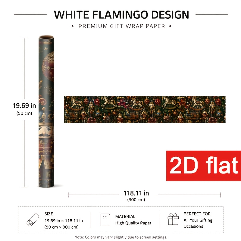 TEMU Papier Cadeau d'Emballage de Noël Architectural 2D Plat 1 Rouleau 50x300cm (19.7x118.1in) pour les Fêtes d'Hiver, Papier Cadeau avec Casse-