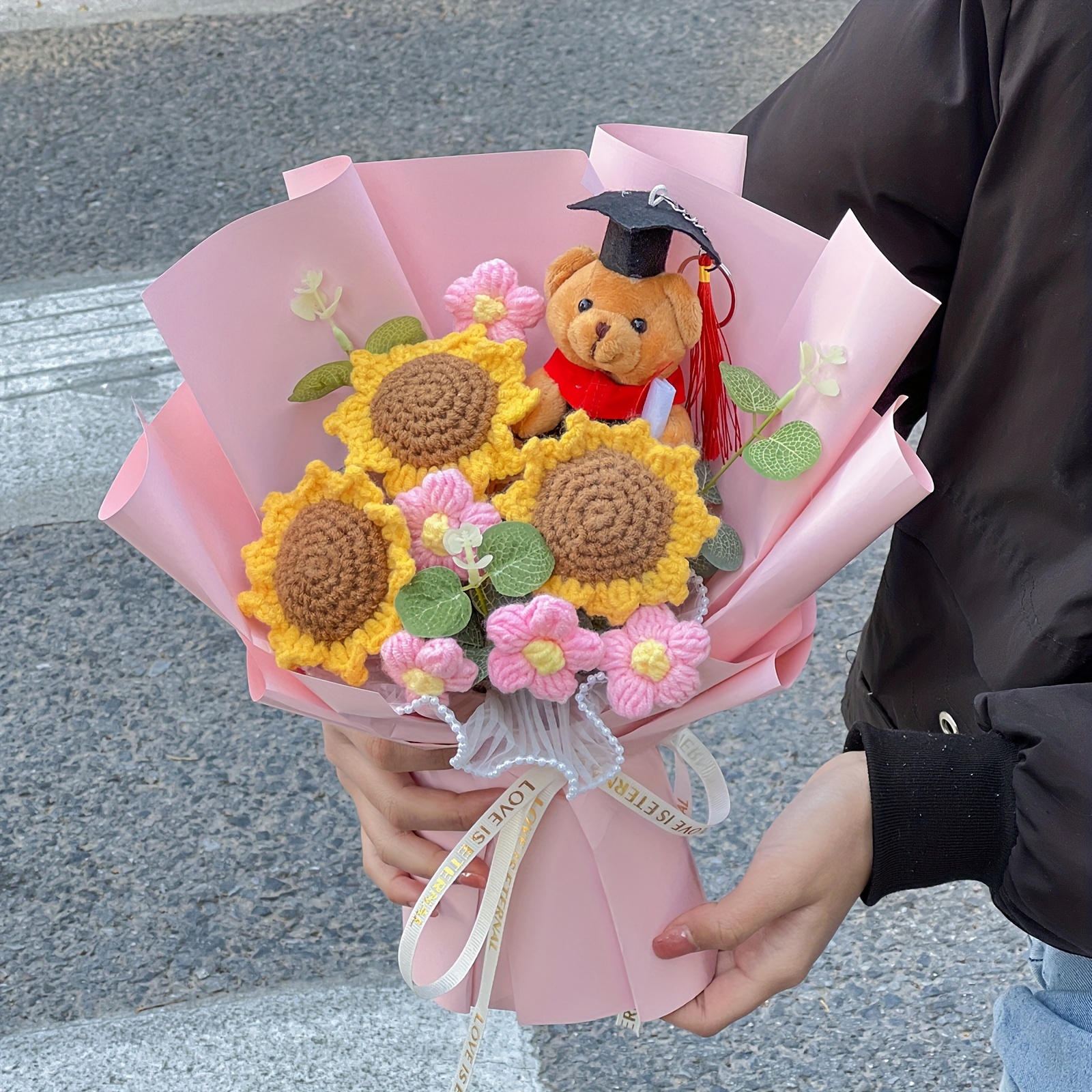 TEMU Ramo de de oso de peluche de graduación - Flores de tela tejidas a para , decoración del hogar, y regalos de graduación