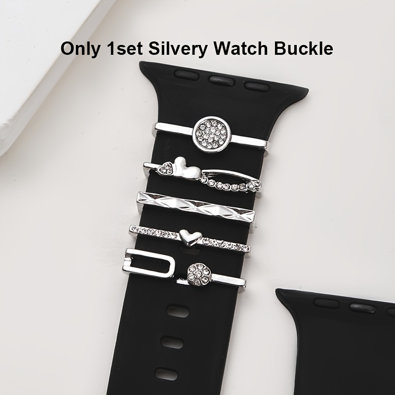 TEMU 1 Set For Iwatch Band Charms Buckles - Elegant Rhinestone With Round Ring Loops, Couple' Clasps Smart Watch Strap Decoration Gift For Women For