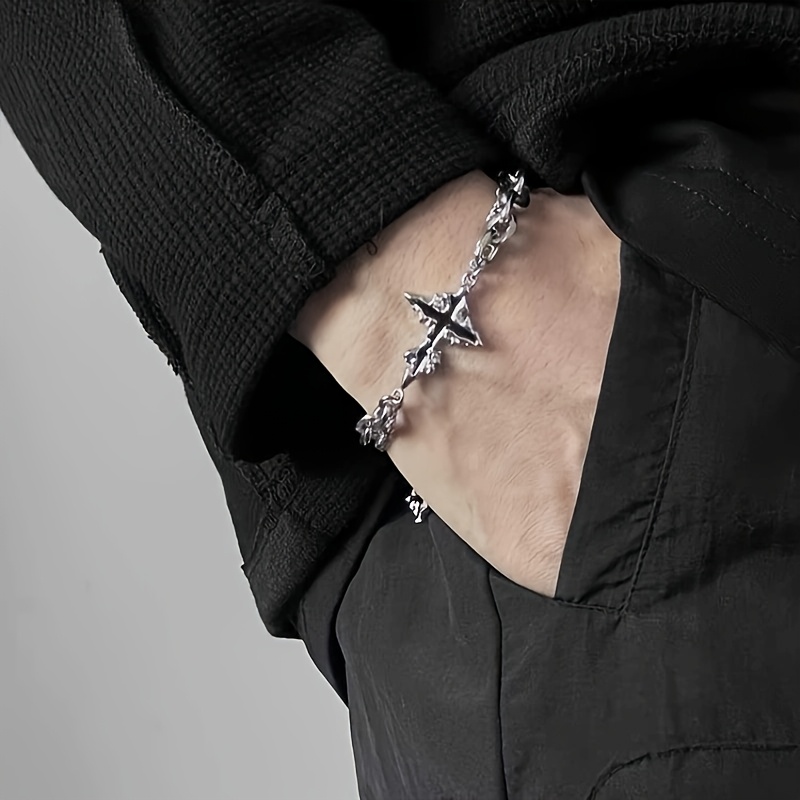 1pc Pulsera de estilo Hip Hop - Moda para Hombres y Mujeres, Aleación plateada con UV y dije de estrella brillante, Diseño para cada nicho, Accesorio para todos los días|Accesorio de Hip Hop|Pulsera plateada con UV