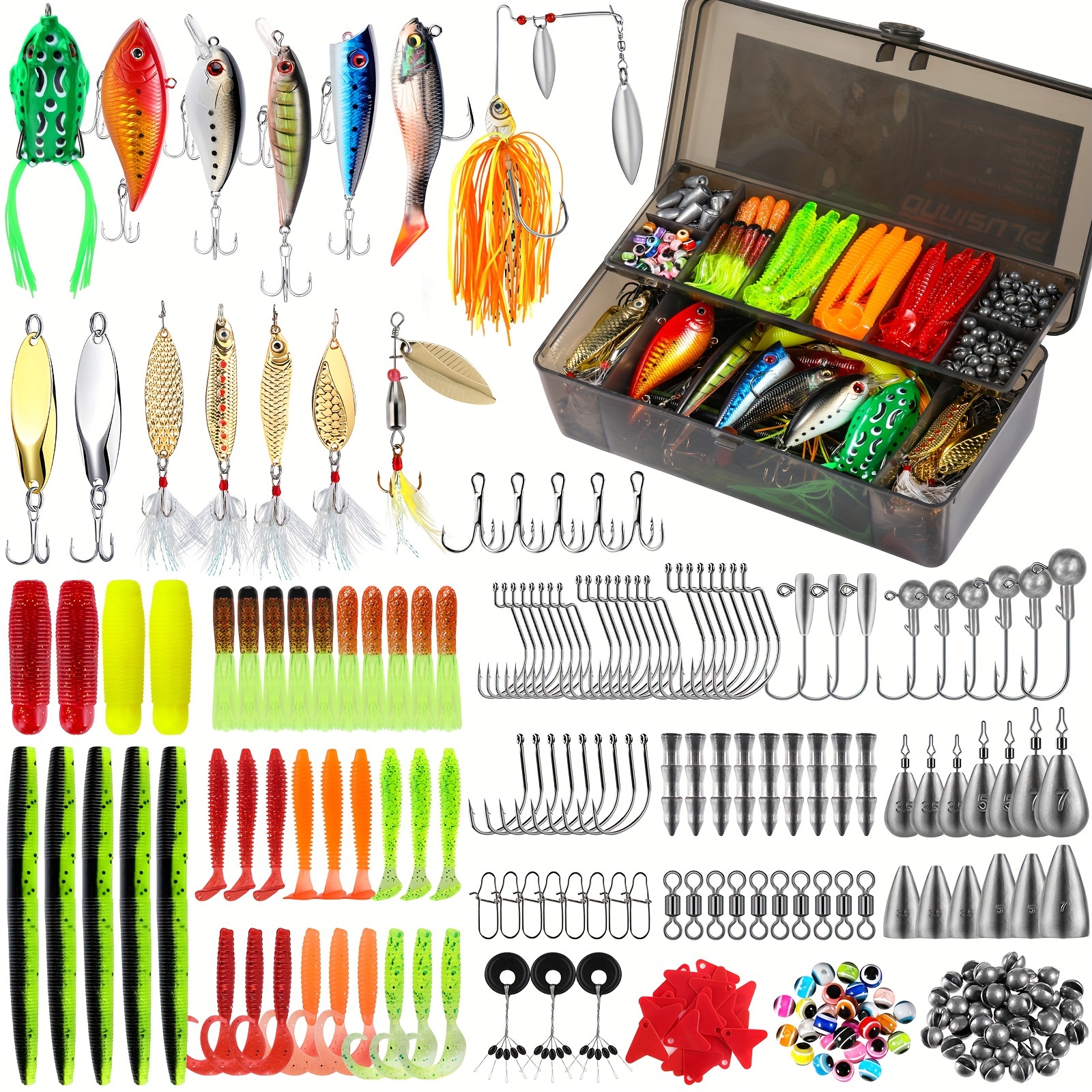 

Plusinno 292pcs Fishing Accessories Kit, Fishing Tackle Box With Tackle Included, Fishing Hooks, Fishing Weights Sinkers, , Fishing Gear For Bass, Bluegill, Crappie, Fishing